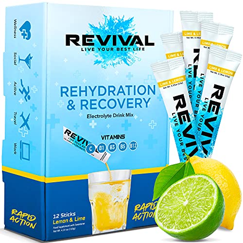 Revival Bebida Isotonica Polvos Electrolitos - Potente Suplemento de Vitamina C, Sales Minerales Para Deporte, Hidratación y Resaca Cura - Lima Limon 6 Paquete