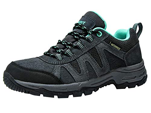 riemot Zapatillas Trekking para Mujer y Hombre, Zapatos de Senderismo Calzado de Montaña Escalada Aire Libre Impermeable Ligero Antideslizantes Zapatillas de Trail Running, Mujer Gris Verde 39 EU