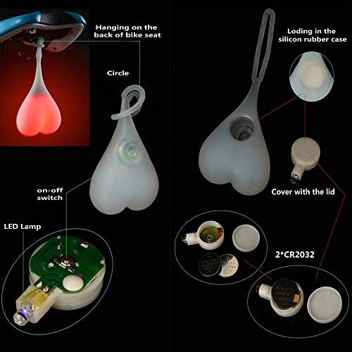 Riloer Luces Traseras de Bolas de Bicicleta, Luces de Advertencia de Corazón en Bicicleta, Lámpara de Huevo LED Esencial para la Noche, Impermeable