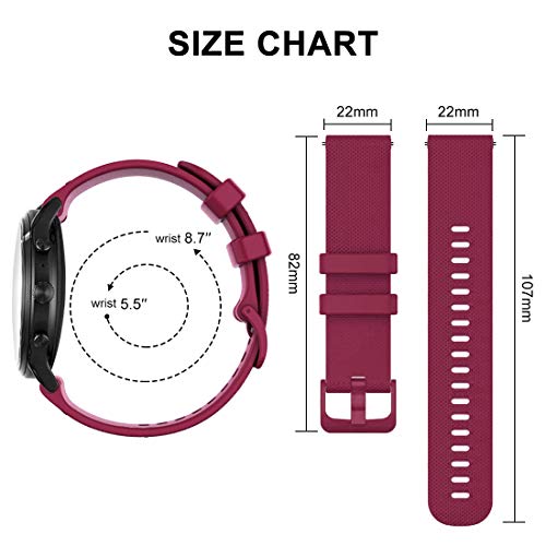 RIOROO Correa Compatible para Garmin Vivoactive 4,Correa Compatible para Fossil Smartwatch Gen 5 / 4 para Hombre Strap 22mm, Vino Sport Silicona Repuesto Pulsera, Accesorios (sin Reloj)