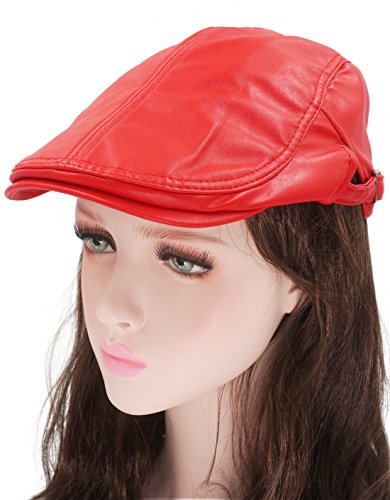 Roffatide Clásico Cuero de la PU Ajustable Hebilla Plano Gorra Boinas Hombre Retro Chapelas Rojo