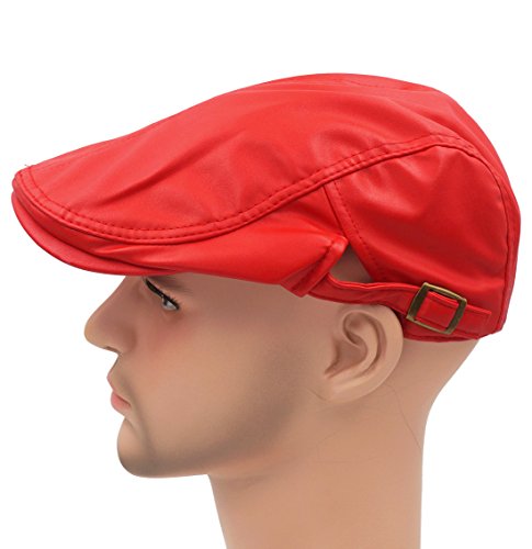 Roffatide Clásico Cuero de la PU Ajustable Hebilla Plano Gorra Boinas Hombre Retro Chapelas Rojo