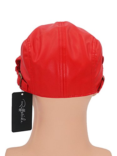 Roffatide Clásico Cuero de la PU Ajustable Hebilla Plano Gorra Boinas Hombre Retro Chapelas Rojo