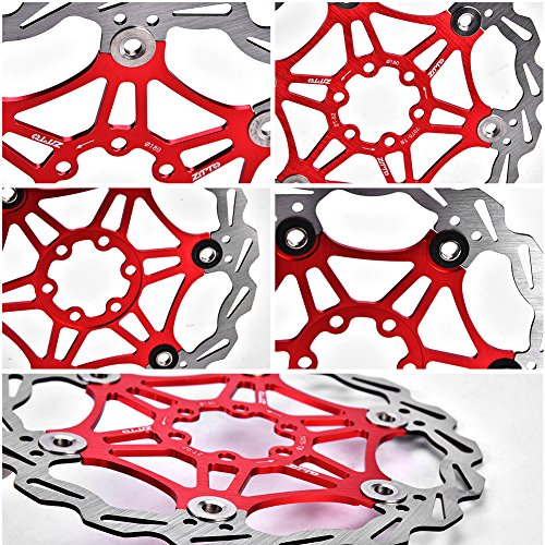 Rotor de Freno de Disco Flotante Bicicleta de Ciclismo180 mm 6 Pernos MTB Bicicleta de Carretera de Montaña Rotores Traseros Pernos Pastillas de Freno Accesorio de Ciclismo Rojo, Negro(Rojo)