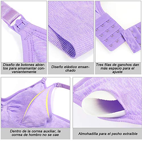 Rovtop Sujetador de Lactancia para Mujer 3PCS- Sujetador de Maternidad sin Costuras Hebilla Acolchada y Extendida (XL)