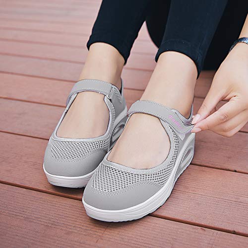 Sandalias para Mujer Malla Merceditas Plataforma Ligero Zapatillas Sneaker Casual Zapatos de Deporte Mocasines Negros Veran