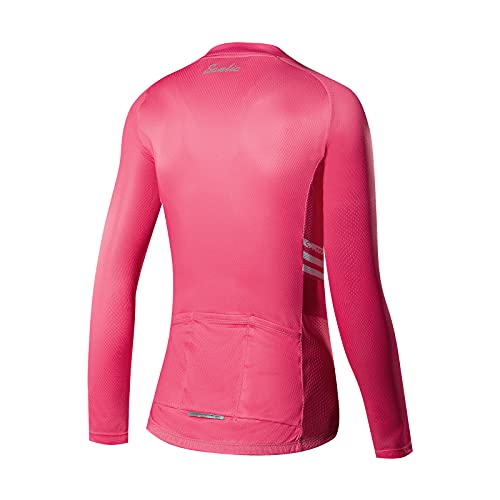 Santic Maillot Ciclismo Mujer Maillot Bicicleta Mujer con Mangas Largas Camiseta Ciclista Maillot MTB con Bolsillos Rosa EU M