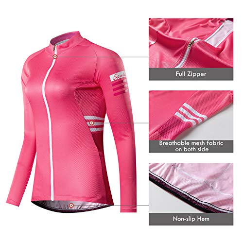 Santic Maillot Ciclismo Mujer Maillot Bicicleta Mujer con Mangas Largas Camiseta Ciclista Maillot MTB con Bolsillos Rosa EU M