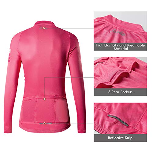 Santic Maillot Ciclismo Mujer Maillot Bicicleta Mujer con Mangas Largas Camiseta Ciclista Maillot MTB con Bolsillos Rosa EU M