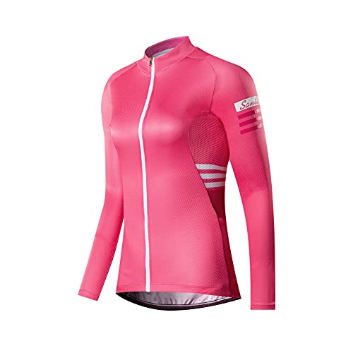 Santic Maillot Ciclismo Mujer Maillot Bicicleta Mujer con Mangas Largas Camiseta Ciclista Maillot MTB con Bolsillos Rosa EU M