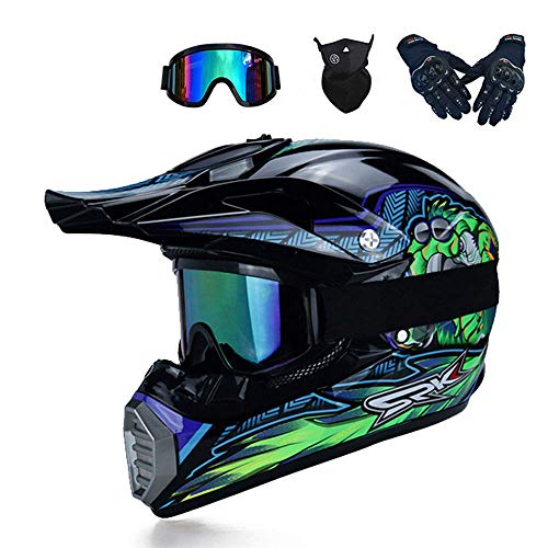 SHANREN Casco de Motocross para Motocross, Casco Descenso, Downhill Enduro Casco, ATV MTB Casco, Motos Deportivas Off-Road Racing Casco Casco De Motocross Four Seasons Totalmente Cubierto,XL