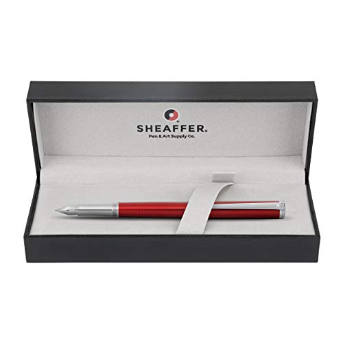 Sheaffer E0924553 Pluma Estilográfica Intensity Plumín Punto Medio Espigado con Detalles, Rojo Translúcido/Cromo