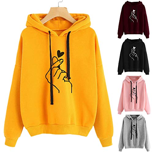 SHOBDW Liquidación Mujeres Señoras Sólidas Ocasionales Lindo Suave Elegante Cuerda Sudadera con Capucha Pullover Top Blusa Sudadera con Capucha de Manga Larga (Vino Rojo,M)