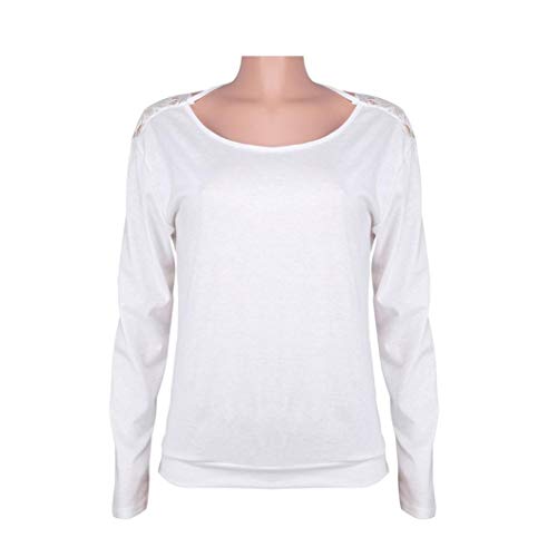 SHOBDW Mujeres de Manga Larga sólido sin Espalda O-Cuello de Encaje Sexy Sudadera Pullover Tops Blusa de otoño Camisa(Blanco,S)