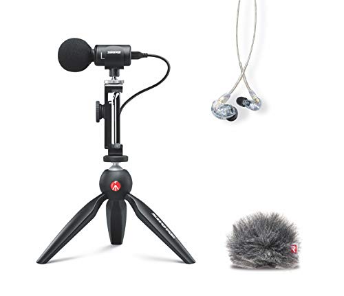 Shure Paquete de vídeo portátil con cascos SE215 y kit de vídeo MV88+ con micrófono estéreo condensador digital