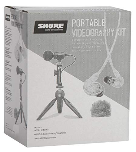 Shure Paquete de vídeo portátil con cascos SE215 y kit de vídeo MV88+ con micrófono estéreo condensador digital