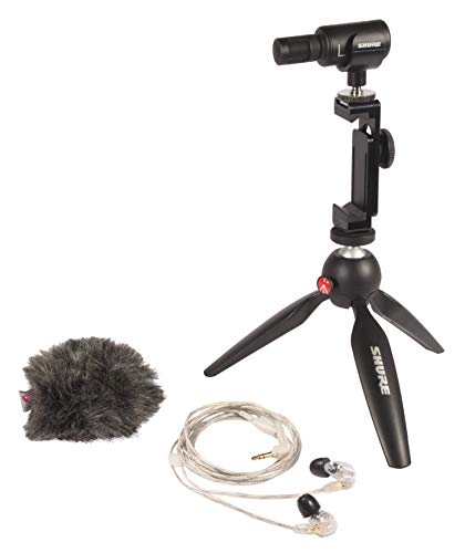 Shure Paquete de vídeo portátil con cascos SE215 y kit de vídeo MV88+ con micrófono estéreo condensador digital