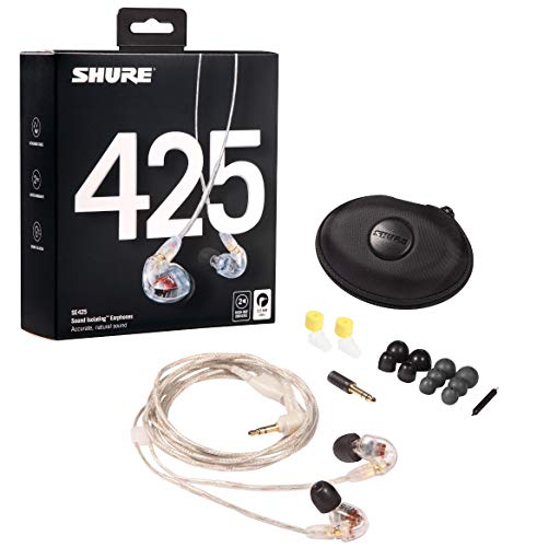 SHURE SE425-CL-EFS - Auriculares Profesionales con Cable sobre la Oreja, Aislamiento Sonoro con Dos Micro-Transductores de Alta Definición, Sonido Natural Preciso, Cable Transparente de 35 mm