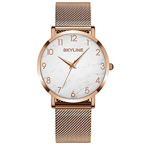 SKYLINE, Reloj de Pulsera para Mujer, Acero Inoxidable, Correa Estilo Malla, Pila Extra, Diseño Elegante Ideal para Uso Diario, Regalo en Fechas Especiales, Diseño de Europa