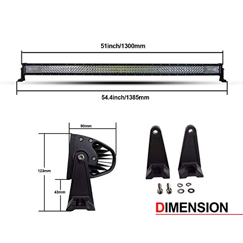 SKYWORLD Barra de luces de trabajo LED, 52 pulgadas 132.08 cm 675W Luces de carretera de triple hilera Combo Haz de luces fuera de carretera con kit de arnés de cableado para 4WD 4x4 ATV UTV Camión