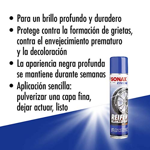 SONAX XTREME Spray para brillo de neumáticos Wet Look (400 ml) apropiado para todos los tipos de neumáticos | N.° 02353000-544