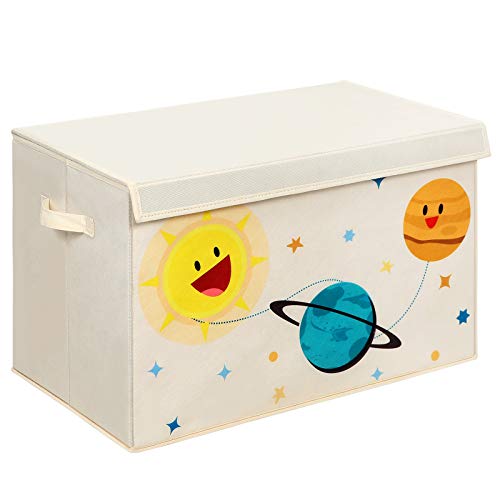 SONGMICS Caja de Almacenamiento, Cubo Plegable, Caja Organizadora de Juguetes con Dos Manijas y Tapa, Cofre de Almacenamiento, para Cuarto de Juegos, Dormitorio, Armario, Beige, Navidad, RFB003W01