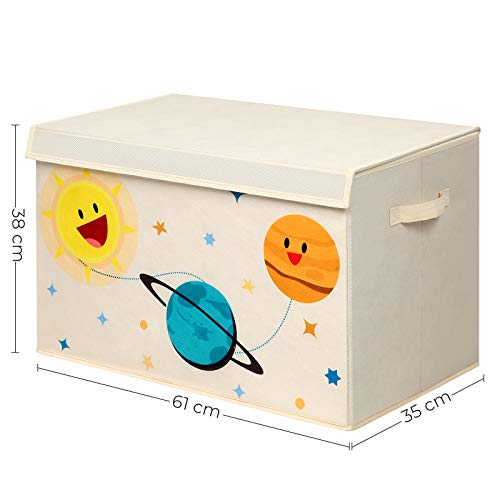 SONGMICS Caja de Almacenamiento, Cubo Plegable, Caja Organizadora de Juguetes con Dos Manijas y Tapa, Cofre de Almacenamiento, para Cuarto de Juegos, Dormitorio, Armario, Beige, Navidad, RFB003W01