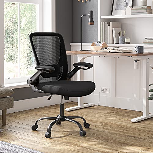 SONGMICS Silla Malla Ergonómica, Silla Oficina con Soporte Lumbar, Silla Giratoria con Apoyabrazos Ajustables, Silla Escritorio Ergonomica para Personas Sedentarias, Silla Estudio, OBN37BK