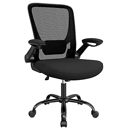 SONGMICS Silla Malla Ergonómica, Silla Oficina con Soporte Lumbar, Silla Giratoria con Apoyabrazos Ajustables, Silla Escritorio Ergonomica para Personas Sedentarias, Silla Estudio, OBN37BK