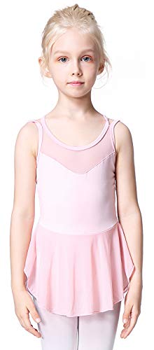 Soudittur Maillot de Danza Algodón Tutú Vestido de Ballet Gimnasia Leotardo Body Clásico Manga Corta para Niña (4-5 años, Rosa)