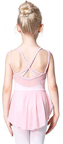 Soudittur Maillot de Danza Algodón Tutú Vestido de Ballet Gimnasia Leotardo Body Clásico Manga Corta para Niña (4-5 años, Rosa)