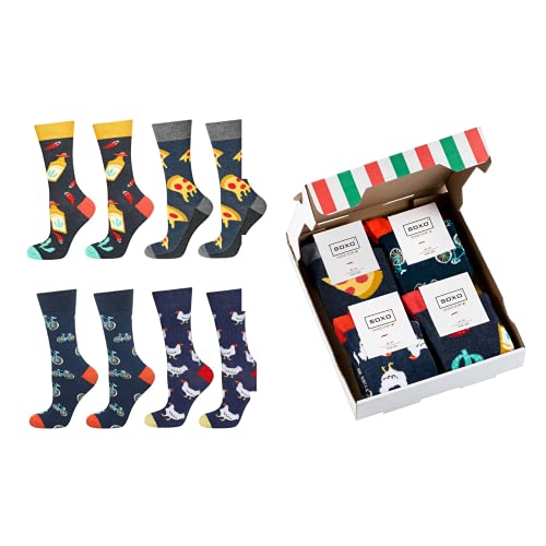 soxo Calcetines Altos Divertidos en Pizza Caja de Regalo para Hombre 40-45EU, Set 4