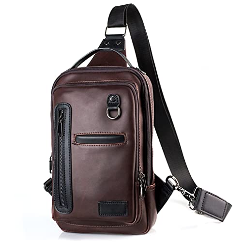 SPAHER Bolsos de Hombro de Pecho Cuero Genuino Crossbody Bolso de Hombro Bolsos de Mochila Messenger Bag Daypack para el Negocio Casual Sport Senderismo de Viaje