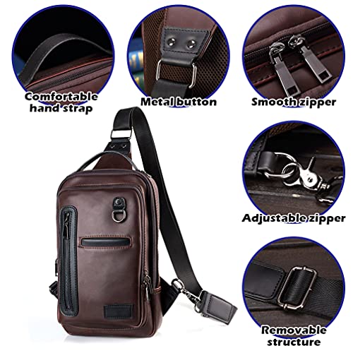 SPAHER Bolsos de Hombro de Pecho Cuero Genuino Crossbody Bolso de Hombro Bolsos de Mochila Messenger Bag Daypack para el Negocio Casual Sport Senderismo de Viaje