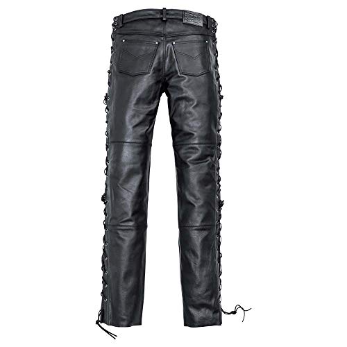 Spirit Motors Pantalones de la Motocicleta Schnür-Lederhose 1.0 Schwarz XXL, Unisexo, Chopper/Cruiser, Verano, Negro Mate