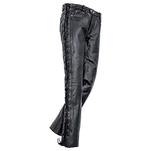 Spirit Motors Pantalones de la Motocicleta Schnür-Lederhose 1.0 Schwarz XXL, Unisexo, Chopper/Cruiser, Verano, Negro Mate