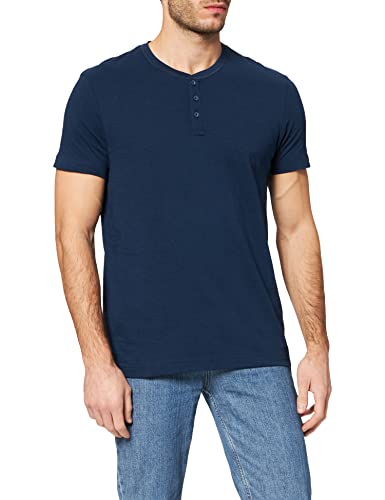 Springfield Camiseta Manga Corta Henley Slub, Azul Medio, L para Hombre