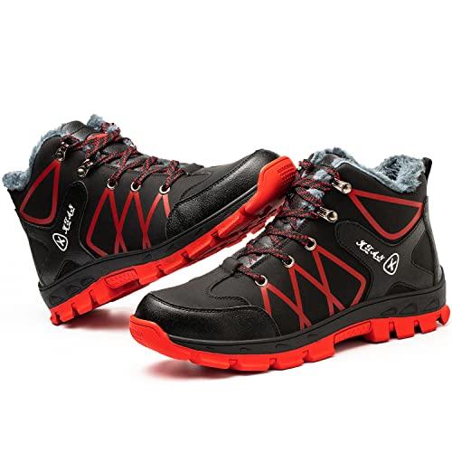 SROTER Mujer Hombre Invierno Botas de Seguridad Trabajo Zapatillas con Puntera de Acero Impermeables Botas de Nieve Zapatos de Trabajo Entrenador Unisex Zapatillas de Senderismo Rojo 45 EU