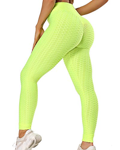 STARBILD Leggings de Fitness Mallas Pántalones Largos Deportivos Cintura Alta Elástico Control de Barriga para Mujer Yoga Gimnasio #Booty-Amarillo Brillante M