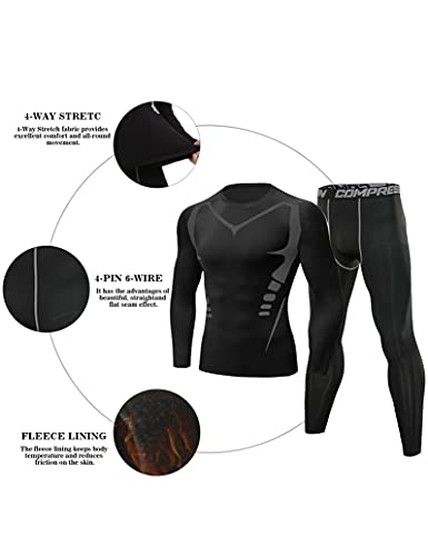 Sykooria Conjuntos Térmicos para Hombre Ropa Interior Térmica Invierno Camiseta Deporte Manga Larga y Pantalones Largos Esquí Fitness Ciclismo