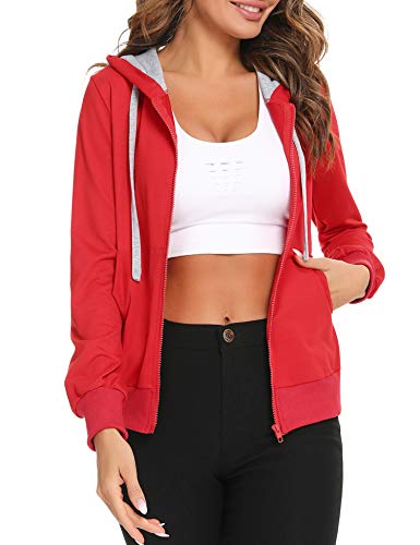 Sykooria Sudadera con Capucha para Mujer Chaqueta Deportivo con Cremallera y 2 Bolsillo para Mujeres Casual Correr Fitness