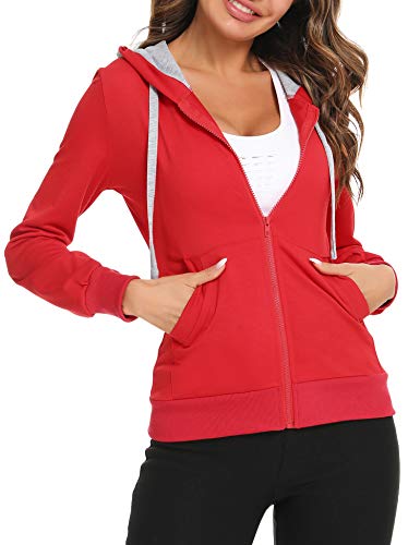 Sykooria Sudadera con Capucha para Mujer Chaqueta Deportivo con Cremallera y 2 Bolsillo para Mujeres Casual Correr Fitness