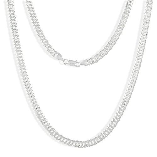 TAIPAN Cadena de plata esterlina brillante doble bordillo para hombre 60cm Plata