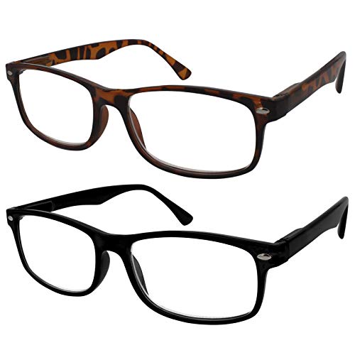 TBOC Gafas de Lectura Presbicia Vista Cansada - (Pack 2 Unidades) Graduadas +1.00 Dioptrías Montura de Pasta Marrón Carey y Negra Diseño Moda Hombre Mujer Unisex Lentes Aumento para Leer Ver de Cerca