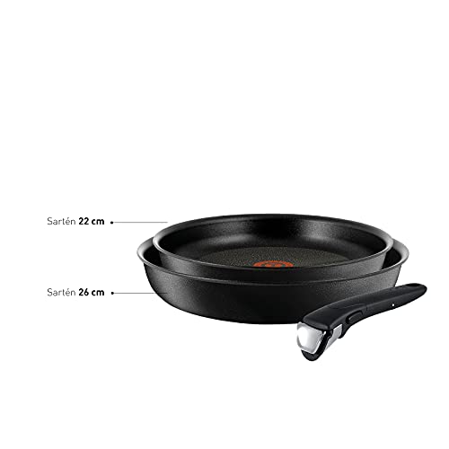 Tefal Ingenio Expertise Juego de 2 Sartenes, Mango extraíble: Sartenes de 22 y 26 cm, mango extraíble intercambiable, Titanium, sartenes antiadherentes, Thermospot, apto horno y lavavajillas