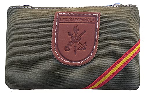 Tiendas LGP – Monedero Lona y Piel, Legión Española, Bandera de España,11 x 7,5 cm.