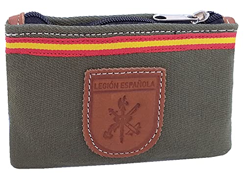 Tiendas LGP – Monedero Lona y Piel, Legión Española, Bandera de España,11 x 7,5 cm.