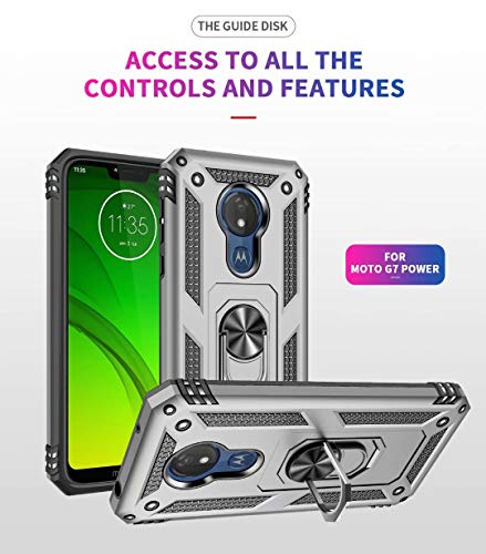 TiHen Funda Motorola Moto G7 Power Armor Carcasa con 360 Anillo iman Soporte Hard PC y Silicona TPU Bumper antigolpes Fundas Carcasas para Motorola Moto G7 Power, con Protector de Pantalla,Azul