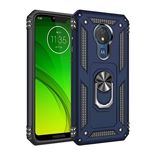 TiHen Funda Motorola Moto G7 Power Armor Carcasa con 360 Anillo iman Soporte Hard PC y Silicona TPU Bumper antigolpes Fundas Carcasas para Motorola Moto G7 Power, con Protector de Pantalla,Azul