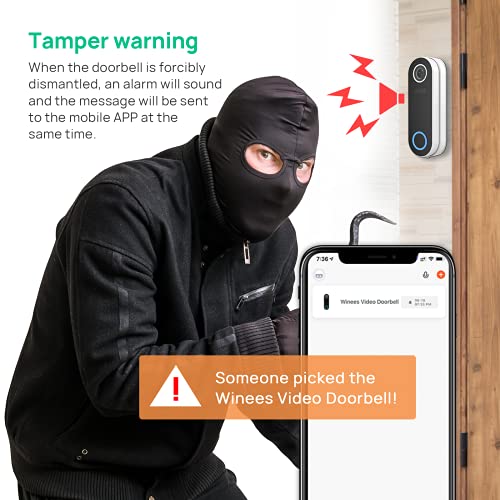 Timbre con Vídeo Inteligente, Timbre Con Cámara Inalámbrico Exterior Con 1080p, Detección De Movimiento, Visión Nocturna Compatible Con Alexa, Fácil Instalación, 2,4 Ghz